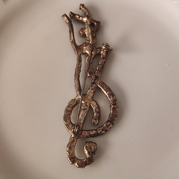 Vtg Silver Tone Large Clear Rhinestone Music Treble Clef Brooch Tiny Dancer - Picture 4 of 5